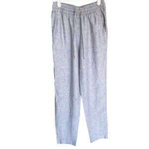 H&M 100% Linen Light Gray Pants Straight Leg High Waist Elastic Women's XS